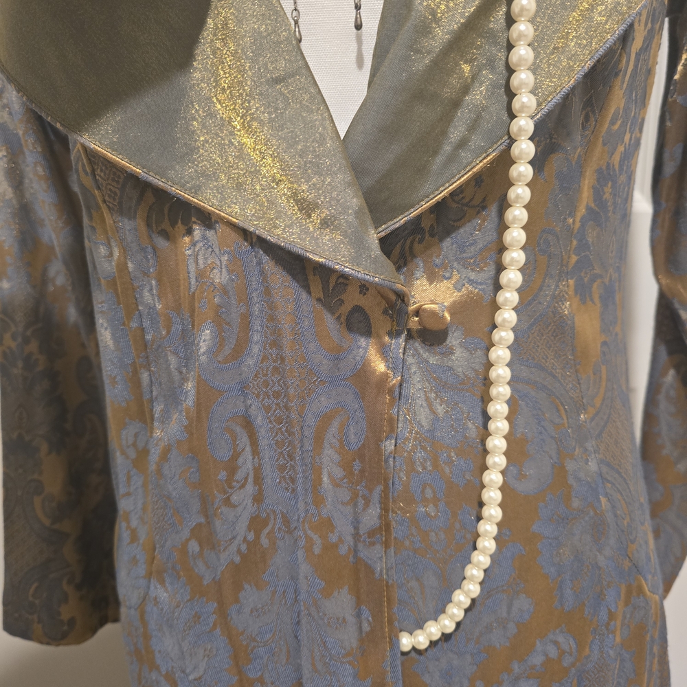 Victoria's Secret Vintage Damask Gray and Gold Long Robe Coat - Picture 5 of 10